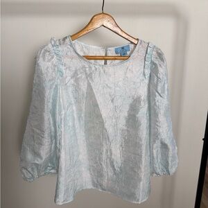 CeCe Light Blue Textured Blouse